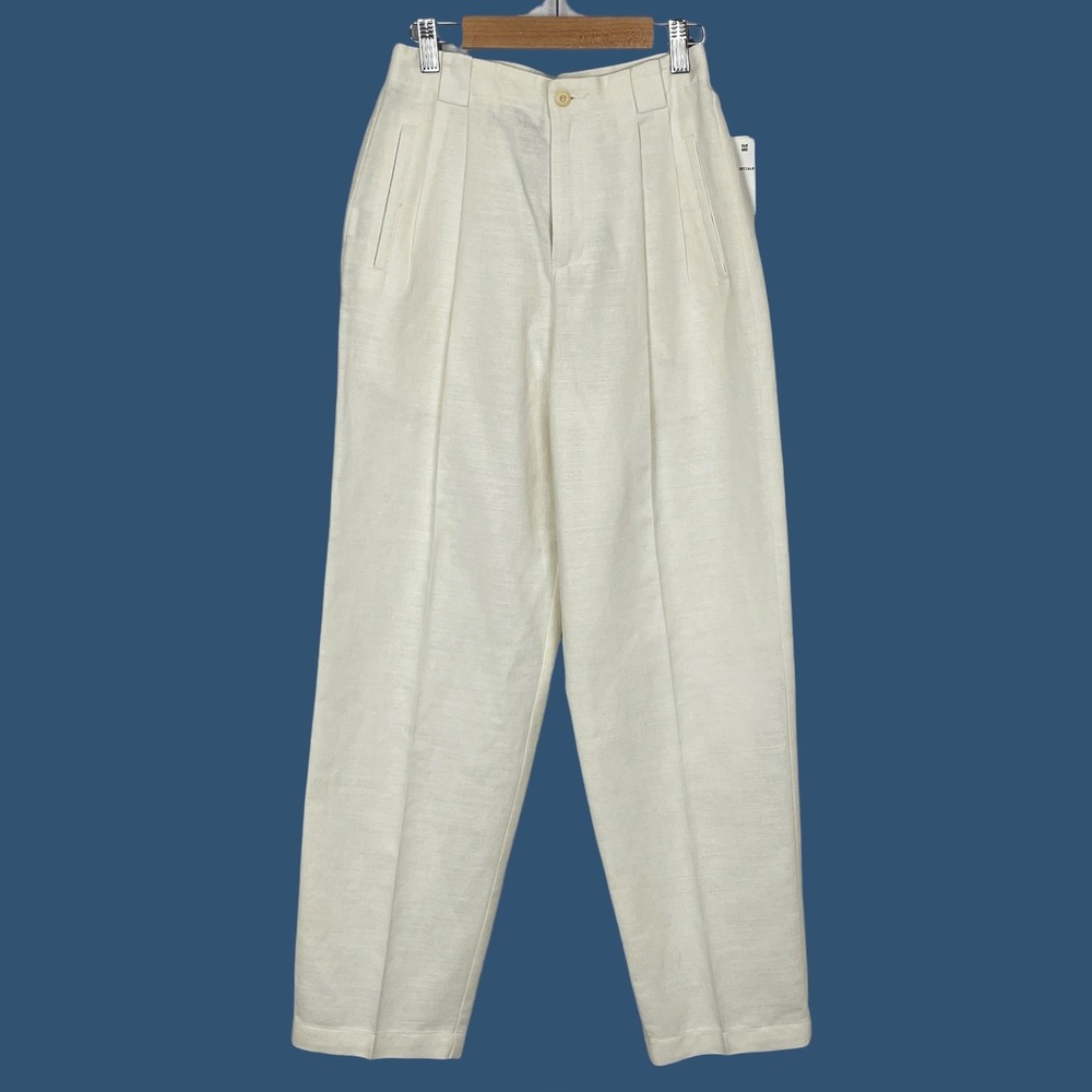 VTG Liz Claiborne Womens Ivory Linen Blend Pleated Pants 2P Minimalist Old Money